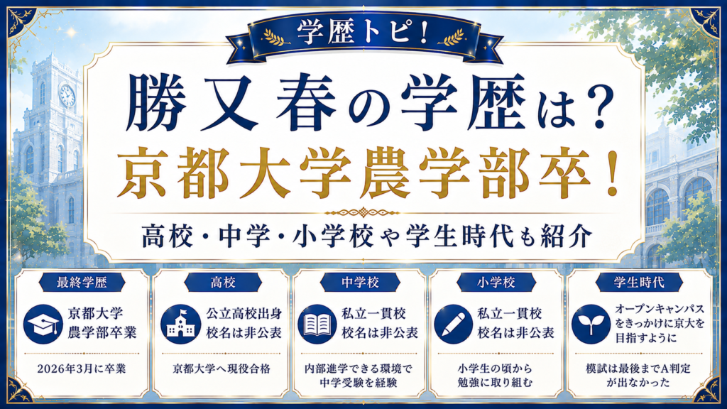 勝又春の学歴は？京都大学農学部卒！高校・中学・小学校や学生時代も紹介の記事のアイキャッチ画像