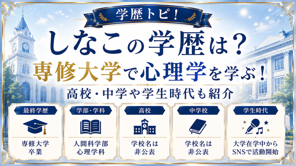 しなこの学歴は？専修大学で心理学を学ぶ！高校・中学や学生時代も紹介の記事のアイキャッチ画像