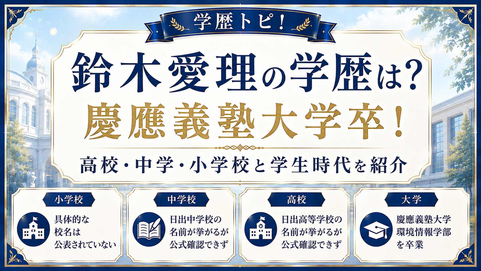鈴木愛理の学歴は?慶應義塾大学卒!高校・中学・小学校と学生時代を紹介の記事のアイキャッチ画像